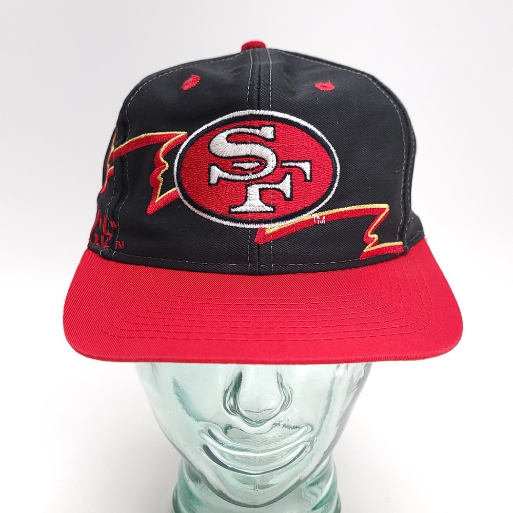 Vintage Logo 7 San Francisco 49ers Snapback Hat Black Red NFL SF Lightning Bang